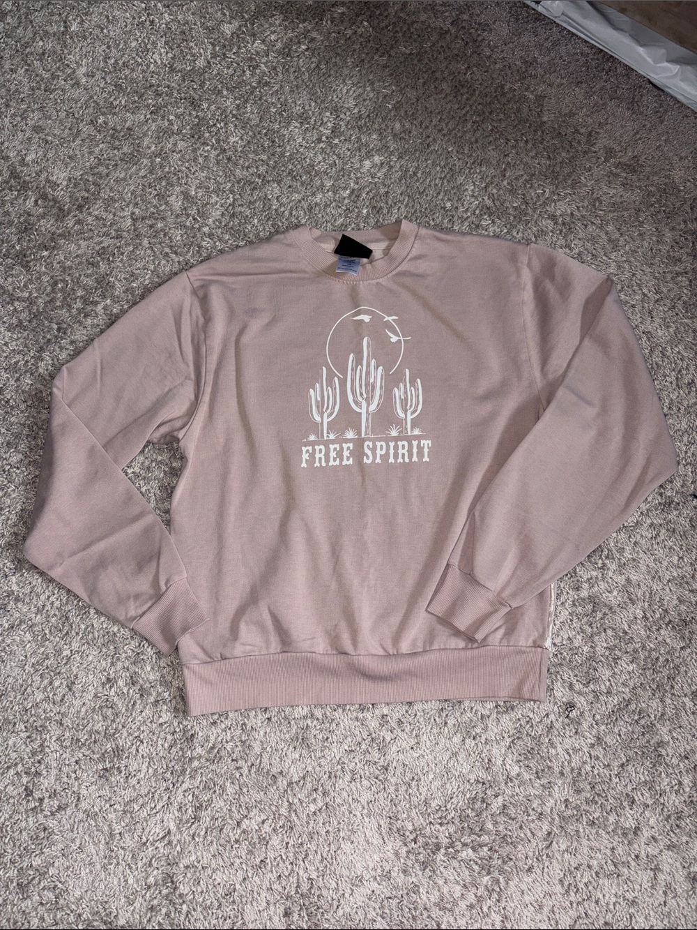 Free Spirit Desert Cactus Crewneck pullover Sweatshirt- Blush Pink/purple